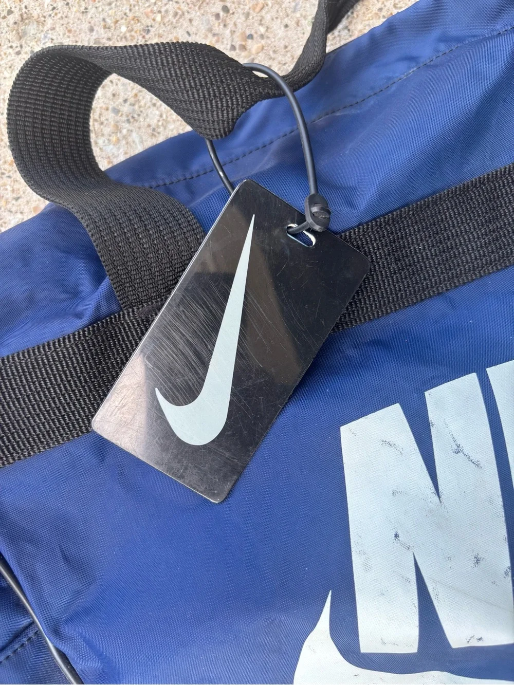 VINTAGE Nike Navy Blue Duffel Bag with White Swoosh